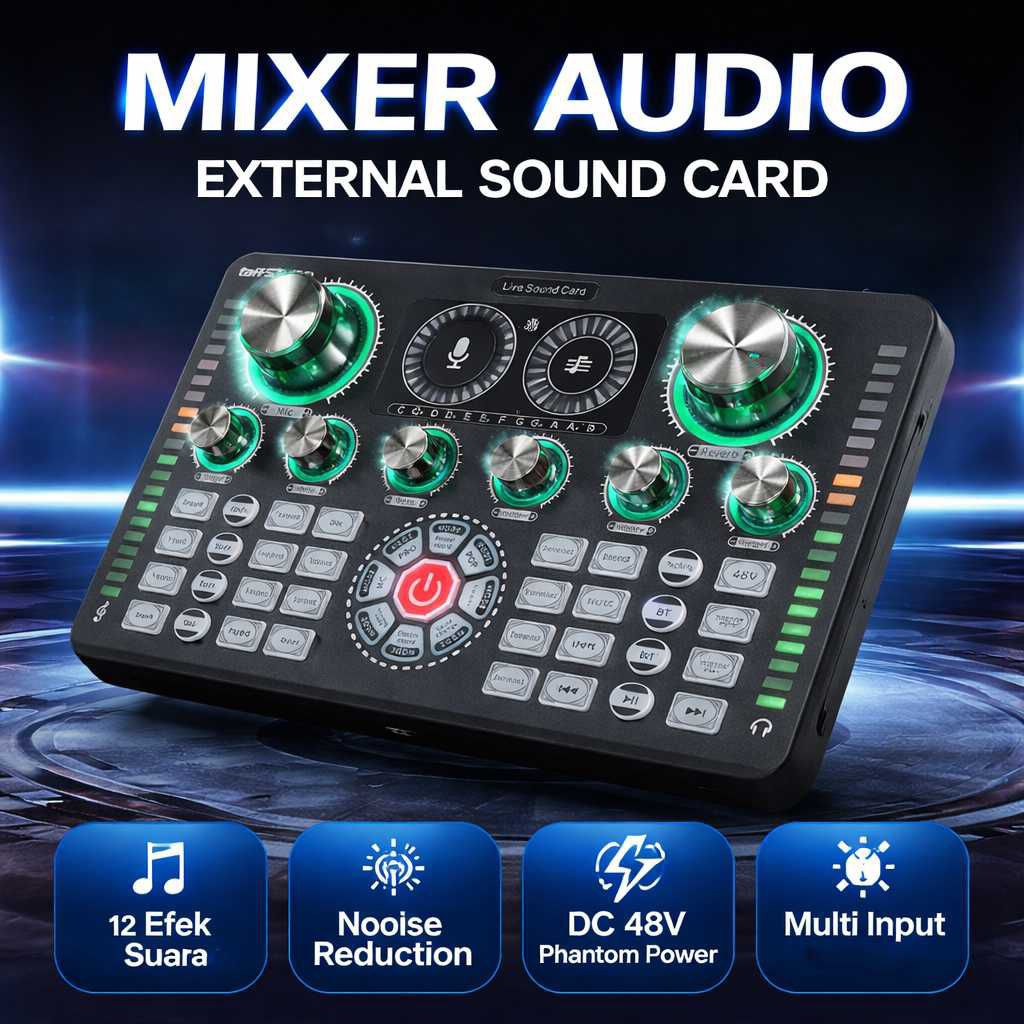 Soundcard Q7 Bluetooth 48V Sound Card External Live Streaming