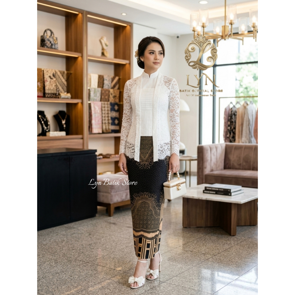 GARWITA BLACK SOFT CREAM Batik Span Rok Batik Wanita Model Lipit Sarung Warna Hitam Kombinasi Krem R