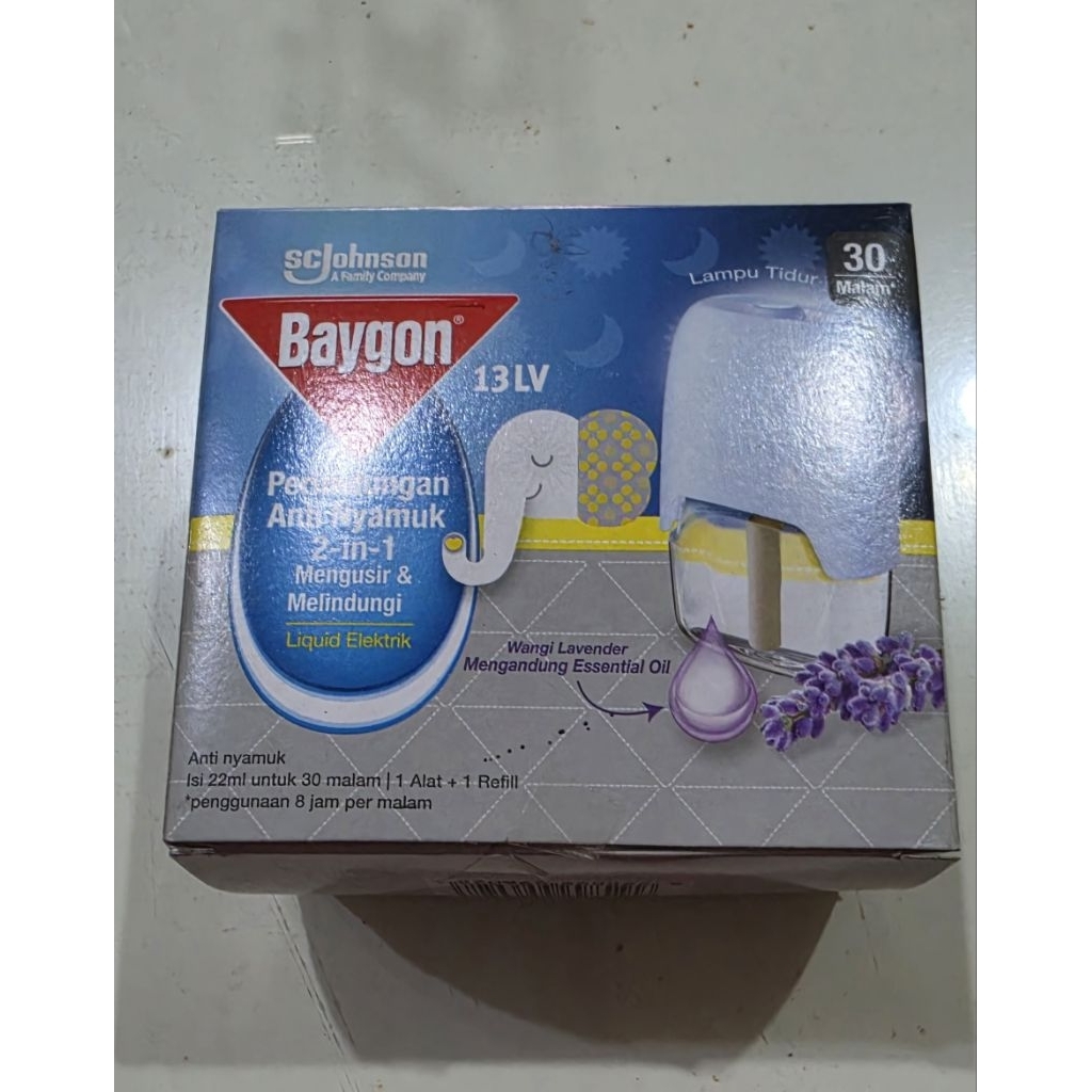 Baygon Liquid Elektrik 13 LV Lavender reffil dan alat untuk 30 malam