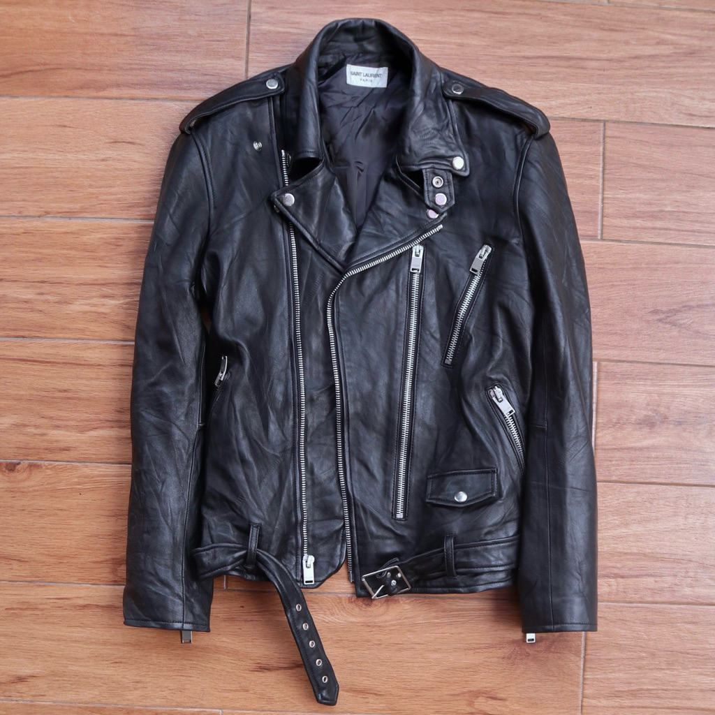YSL ukuran M Jaket kulit asli domba saints laurent paris L17 hedi slimane ramones biker genuine leat