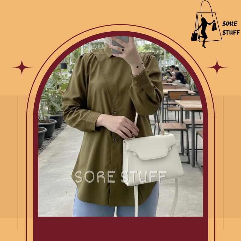 Kemeja wanita lengan panjang formal kerja fit body olive navy bahan katun 100% toyobo premium adem n