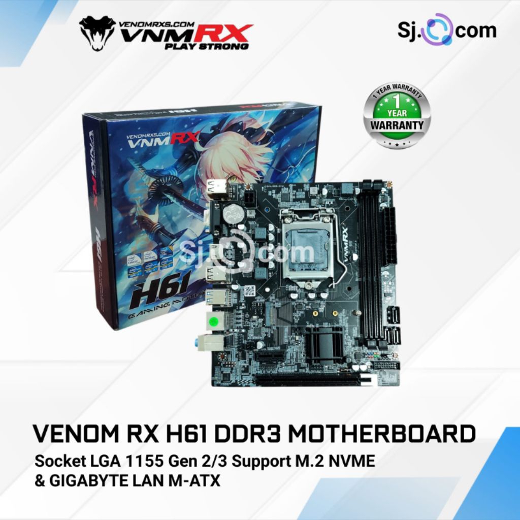 Motherboard H61 VENOMRX LGA 1155 DDR3 HDMI + SLOT NVME ORIGINAL