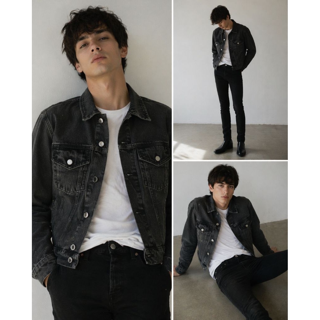Jaket trucker Black Faded Denim Jacket – Effortless American Classic by Ameri*an Apparel made in US*