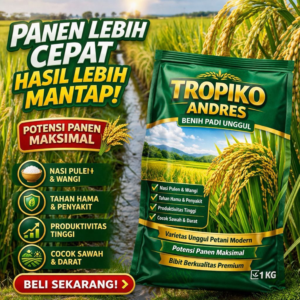 BENIH PADI UNGGUL TROPIKO ANDRES BERKUALITAS TINGGI KEMASAN 1KG