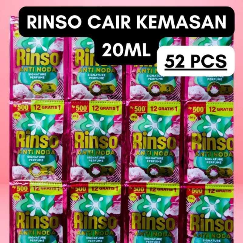 52 Sachet Rinso Cair Anti Noda - Parfum Esensi, 20g, 4 Renceng