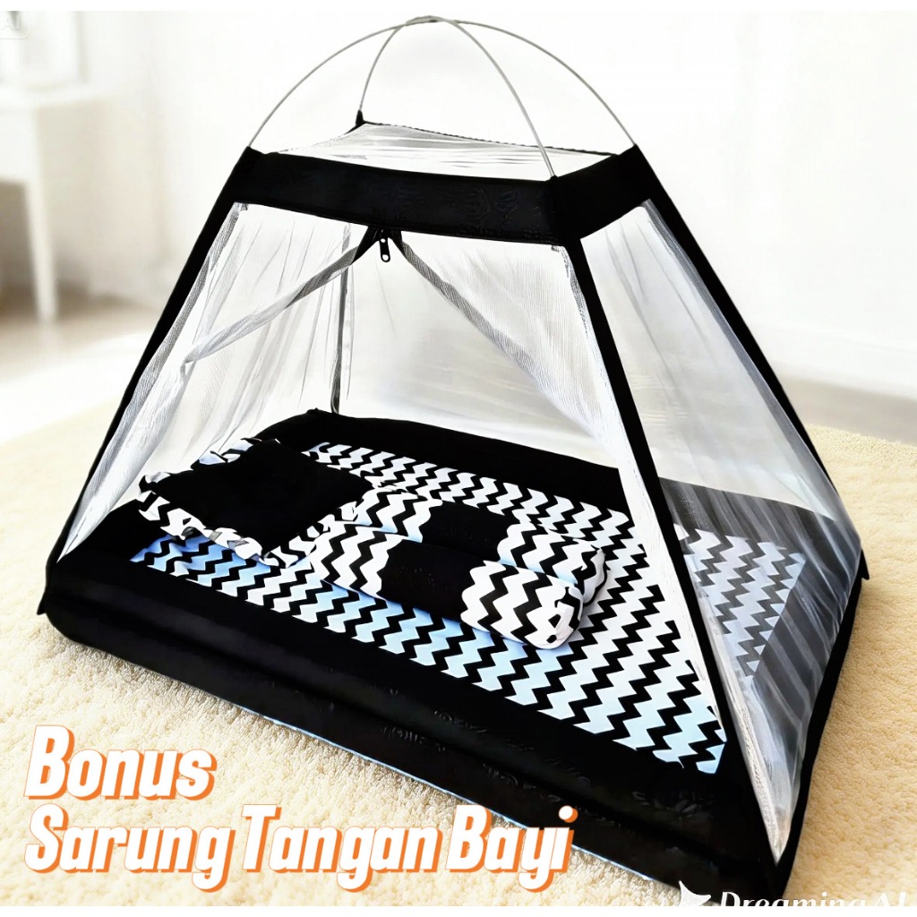 Kasur Bayi Set Kelambu dengan Sarung Tangan Bayi, Ukuran Jumbo 90x60x75cm