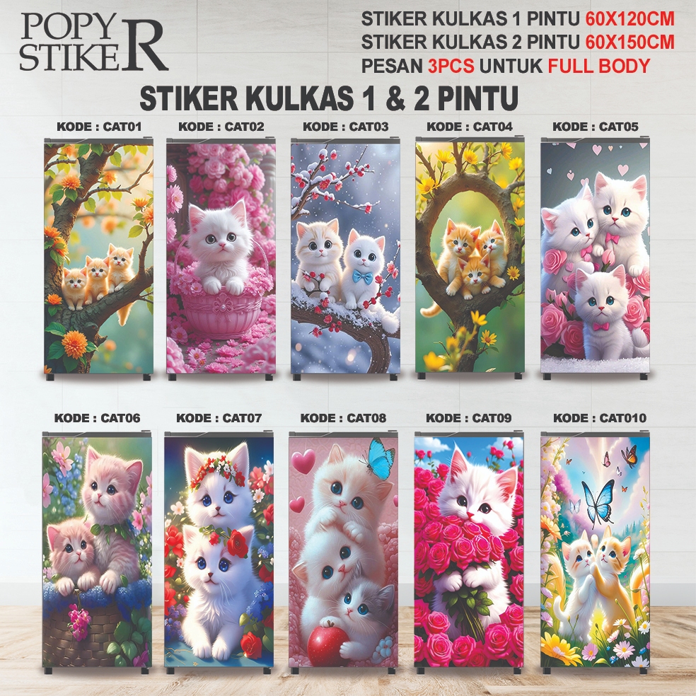 STIKER KULKAS 2 PINTU & 1 PINTU MOTIF KUCING | BAHAN STIKER VINYL GLOSSY