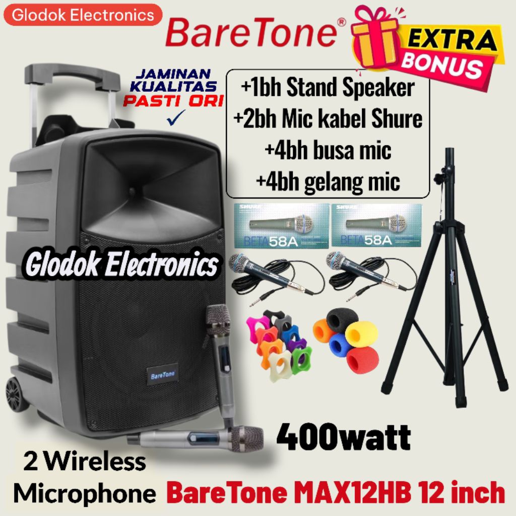 Speaker Portable meeting 12 inch 400W BareTone MAX12HB / MAX 12HB Original garansi resmi 1 Tahun