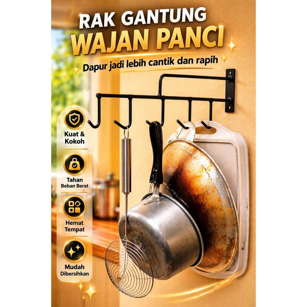Rak Gantungan Panci Wajan - Rak Dapur Cantolan Wajan & Panci Tempel Dinding