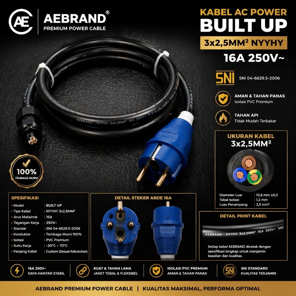 AEBDG  KABEL POWER AC BUILD UP Kabel 3x2.5 mm SERAMBUT Original Steker ewig / Kabel AC power built u
