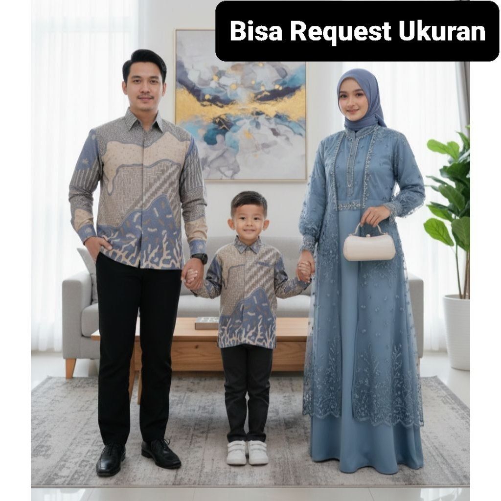 SET ANISA DRESS DENIM ORI COUPLE KEMEJA PREMIUM / CUSTOM ANAK & JUMBO / BAJU SERAGAM BATIK PASANGAN 