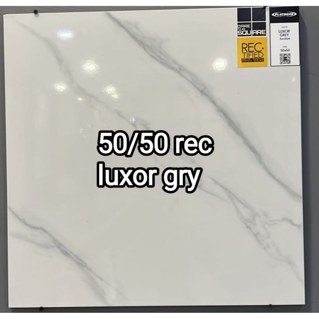 Platinum Keramik Luxor Grey 50x50 Glosy Cutting - Keramik Lantai Putih Motif Marmer Murah Meriah