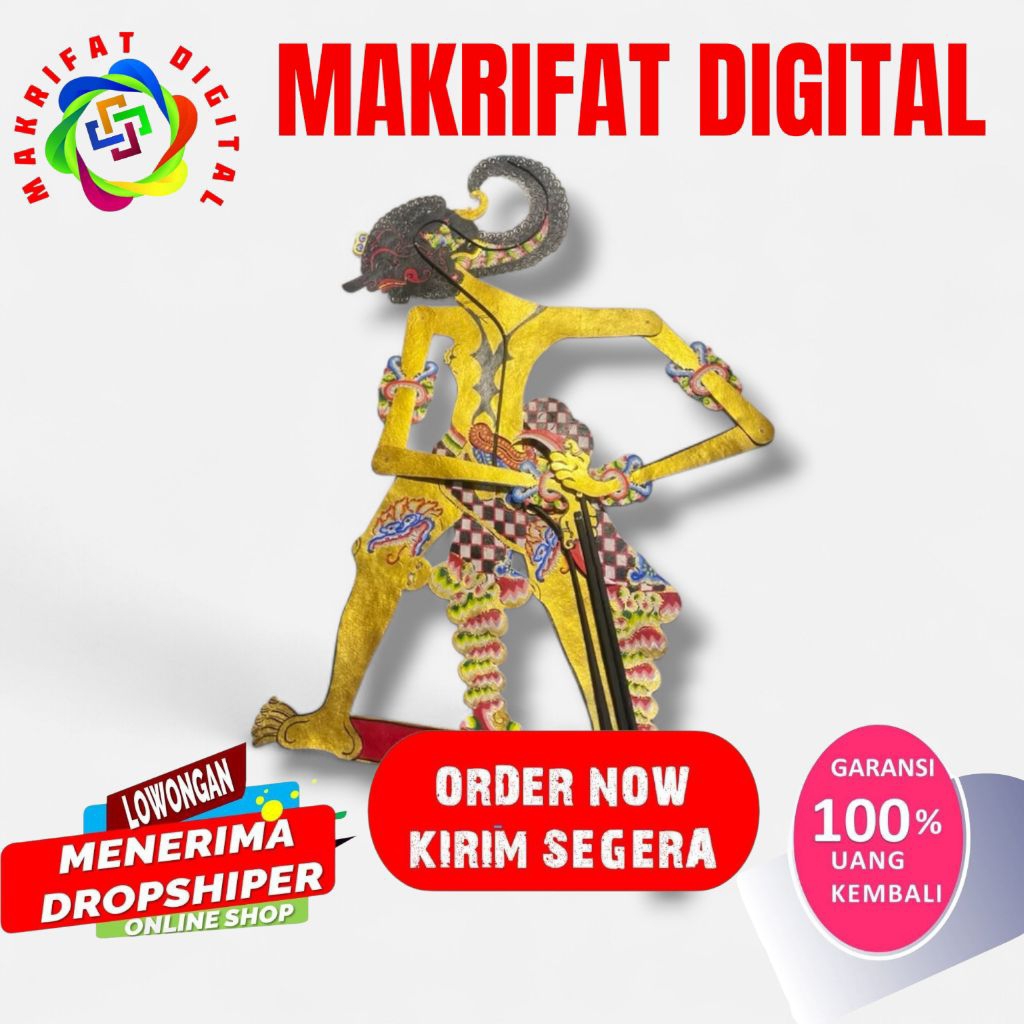 ZACK MART Wayang WERKUDORO/BIMA/WERKUDARA Emas Gagrak Jogja -+ 75cm Grade 2 Halus Bahan kulit sapi A