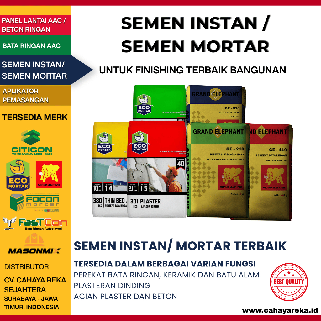 Semen Instan / Semen Mortar | Semua Merk Grand Elephant, Eco Mortar, Masonmix, Focon, Citicon | Kuat