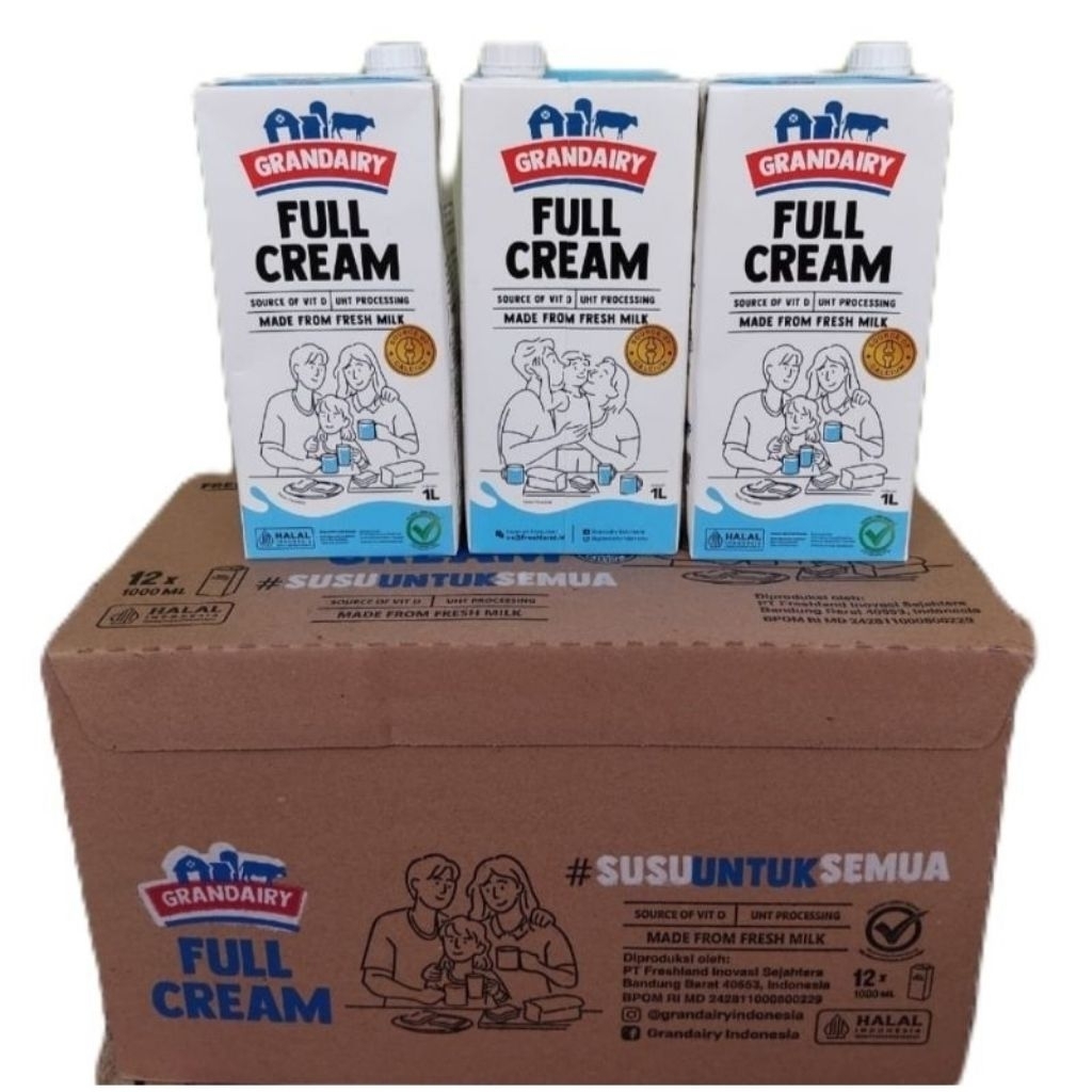 Grandairy Susu UHT 1 karton Full Cream 1 liter