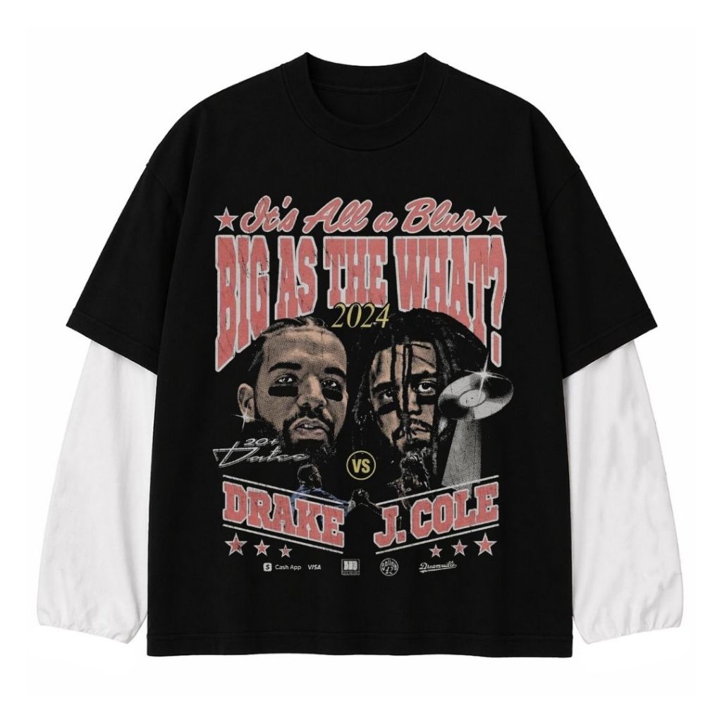 Psycho Crucify "Drake VS J Cole" Double layer Black | Kaos Lengan Panjang | Kaos Pria Wanita | COD |