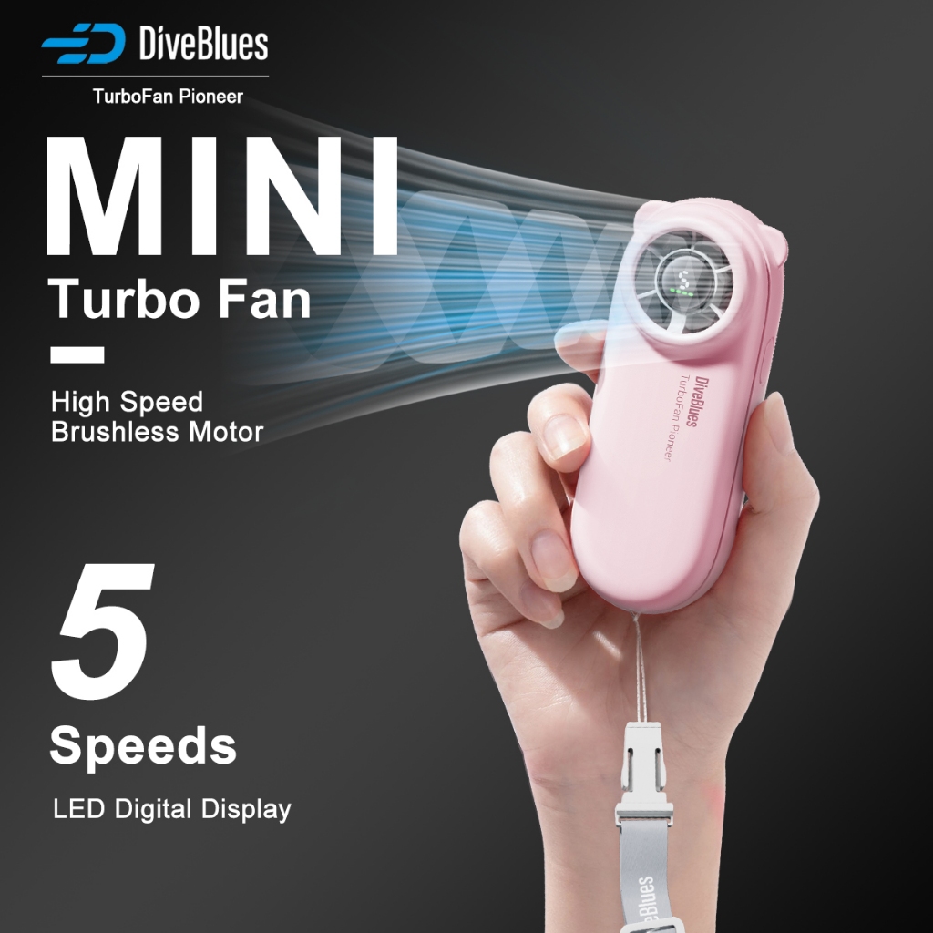 Diveblues Black Mini Kipas Turbo Wind Speed Angin Digital Display Kipas angin portable mini sangat c