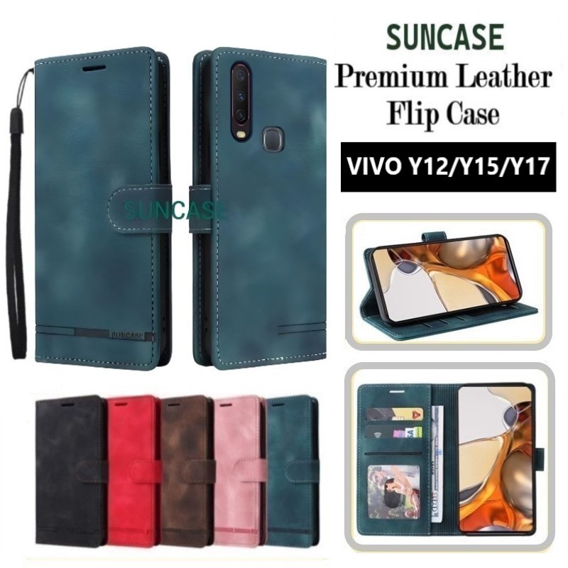 Casing hp VIVO Y12 Y15 Y17 model flip dompet softcase premium ada tali