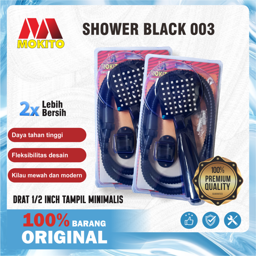 MOKITO hand shower mandi hitam set kepala shower plastik kotak minimalis