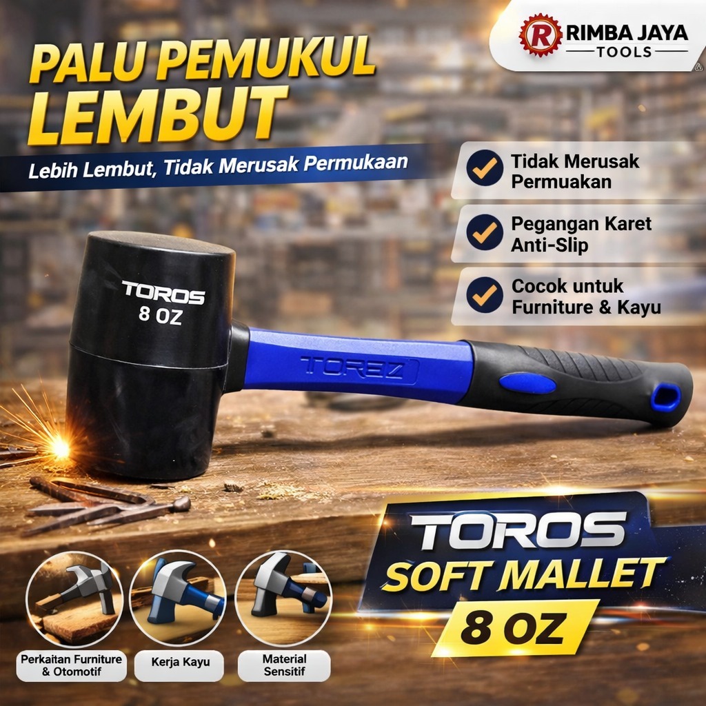 TORA Palu Karet Gagang Fiber 8 OZ - Hammer Rubber  PALU KARET PASANG keramik GRANIT JUMBO