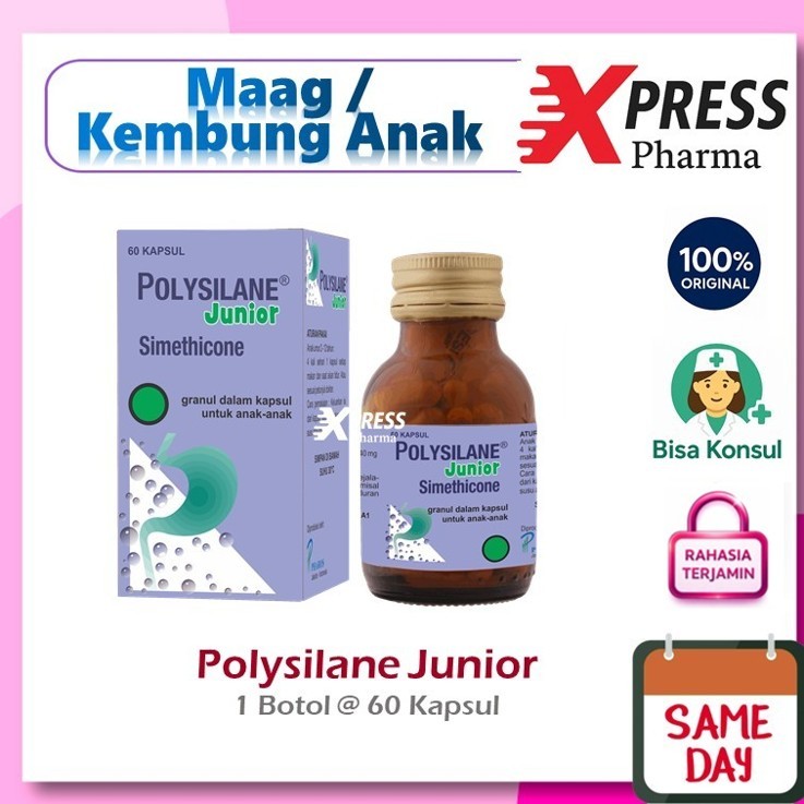 XPRESS  Polysilane Junior 60 Kapsul / Obat Maag dan Kembung Anak / Polisilane Polysilane Anak