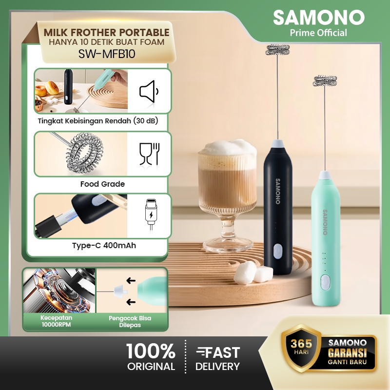 SAMONO Milk Frother Alat Pembuih Susu Elektrik 3 Kecepatan Mixer Kopi Susu Double Whisk Layer 2 Peng