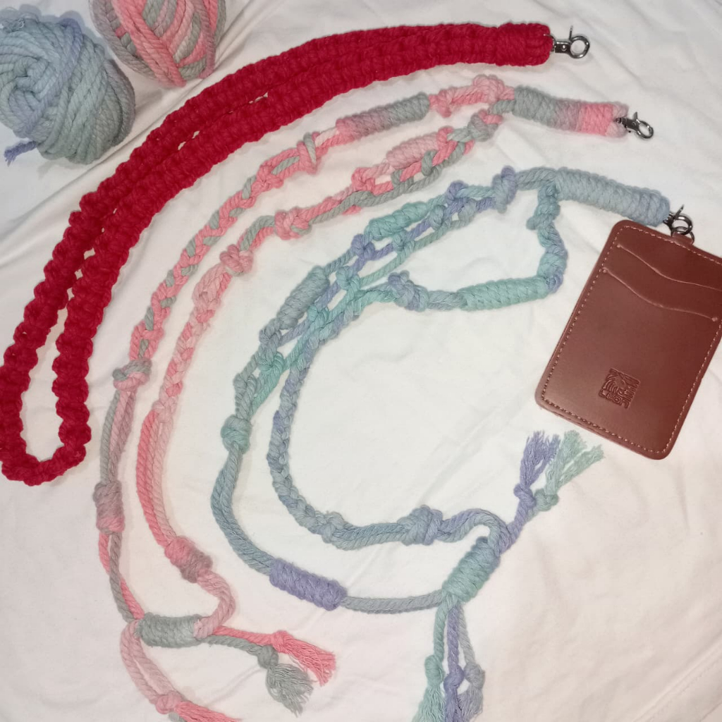 Strap Tali Hp Lanyard ID Card Macrame Basic Model Kepang Warna Pastel by knart.craft
