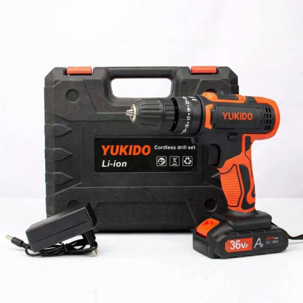 Mesin bor 2baterai cas 10mm bor listrik murah bor tangan baterai besi tembok Beton kayu - Cordless D
