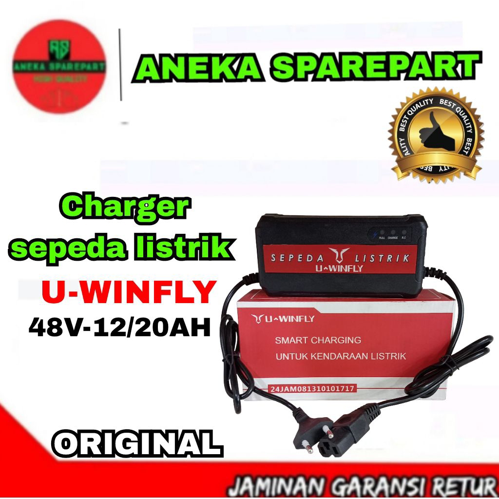 casan pengisi daya baterai sepeda listrik U-WINFLY 48V-12/20AH original u-winfly