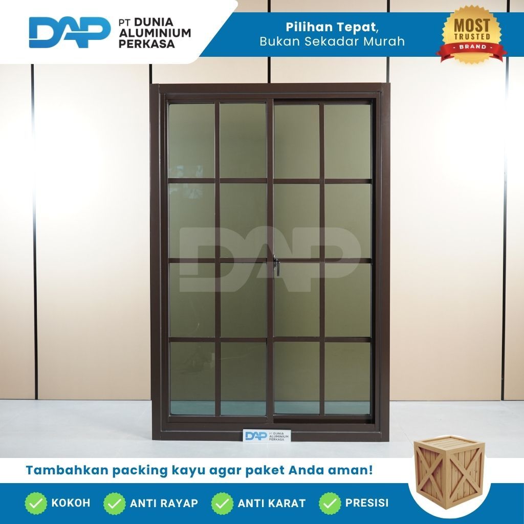 Jendela Sliding L100 x T150 Aluminium Ornamen 2 Daun Custom Kusen Aluminium + Kaca