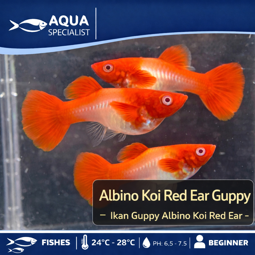 BELI 3 EKOR BONUS 1 EK - Jual Guppy Albino Koi Red Ear Line Vietnam /Guppy Albino Koi Red Ear