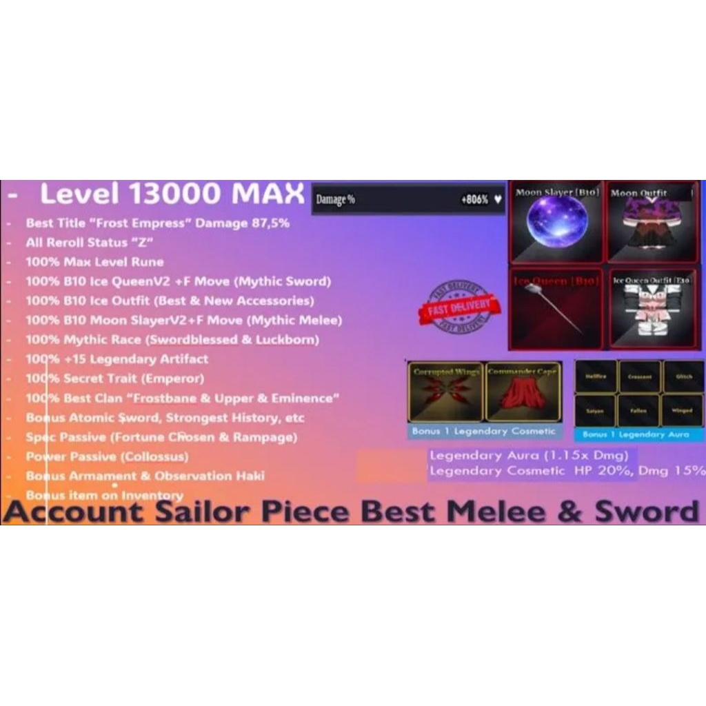 Akun Sailor Piece Best Melee - Best Sword - Reroll Stats "Z