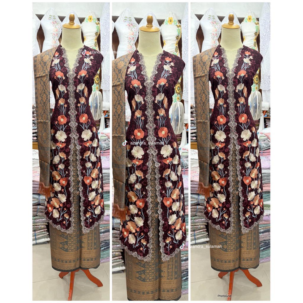 bahan kebaya panjang bordir suji caia bukittinggi padang