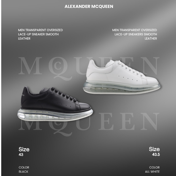 ALEXANDER MCQUEEN Men Transparent Oversized Lace-Up Sneakers Smooth Leather (100% Authentic Original