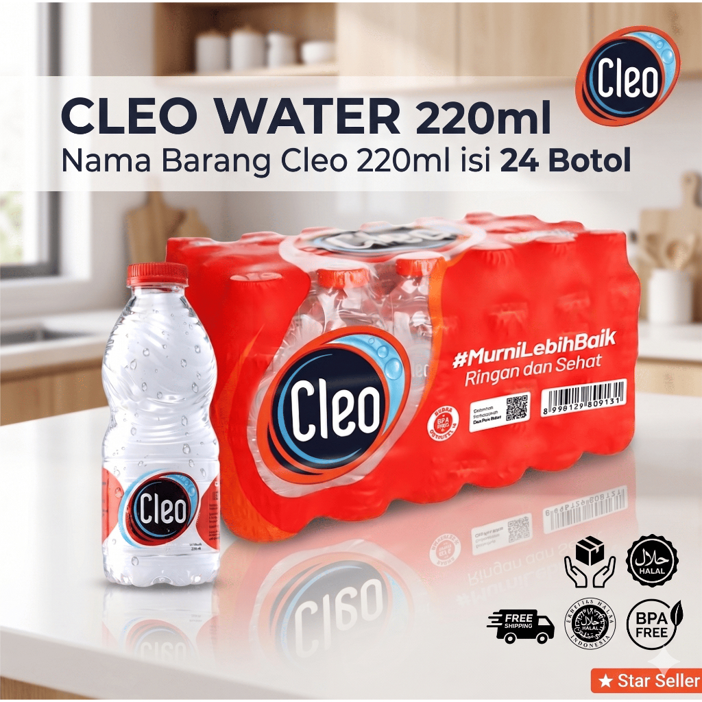 Cleo Botol Ukuran 220ml, Isi 24 Botol, Cleo bocil, Air minum botol
