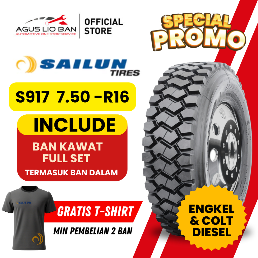 Ban Truk Sailun S917 7.50 R16 14PR Full Set Ban Kawat Canter Elf Engkel Muatan Berat