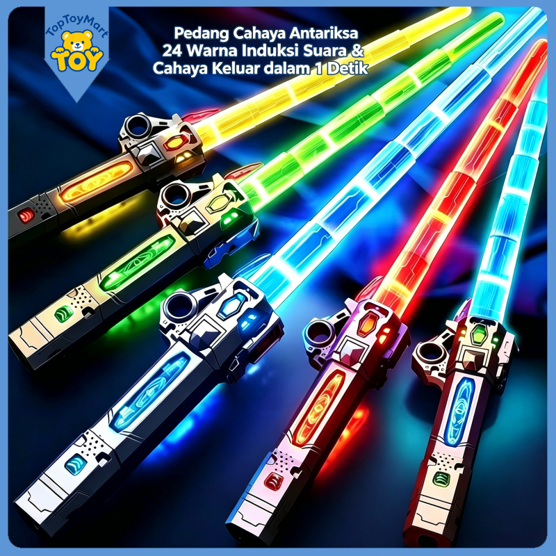 TopToyMart Mainan Pedang Lightsaber LED Laser Anak 2in1 Lampu & Suara Efek Cahaya
