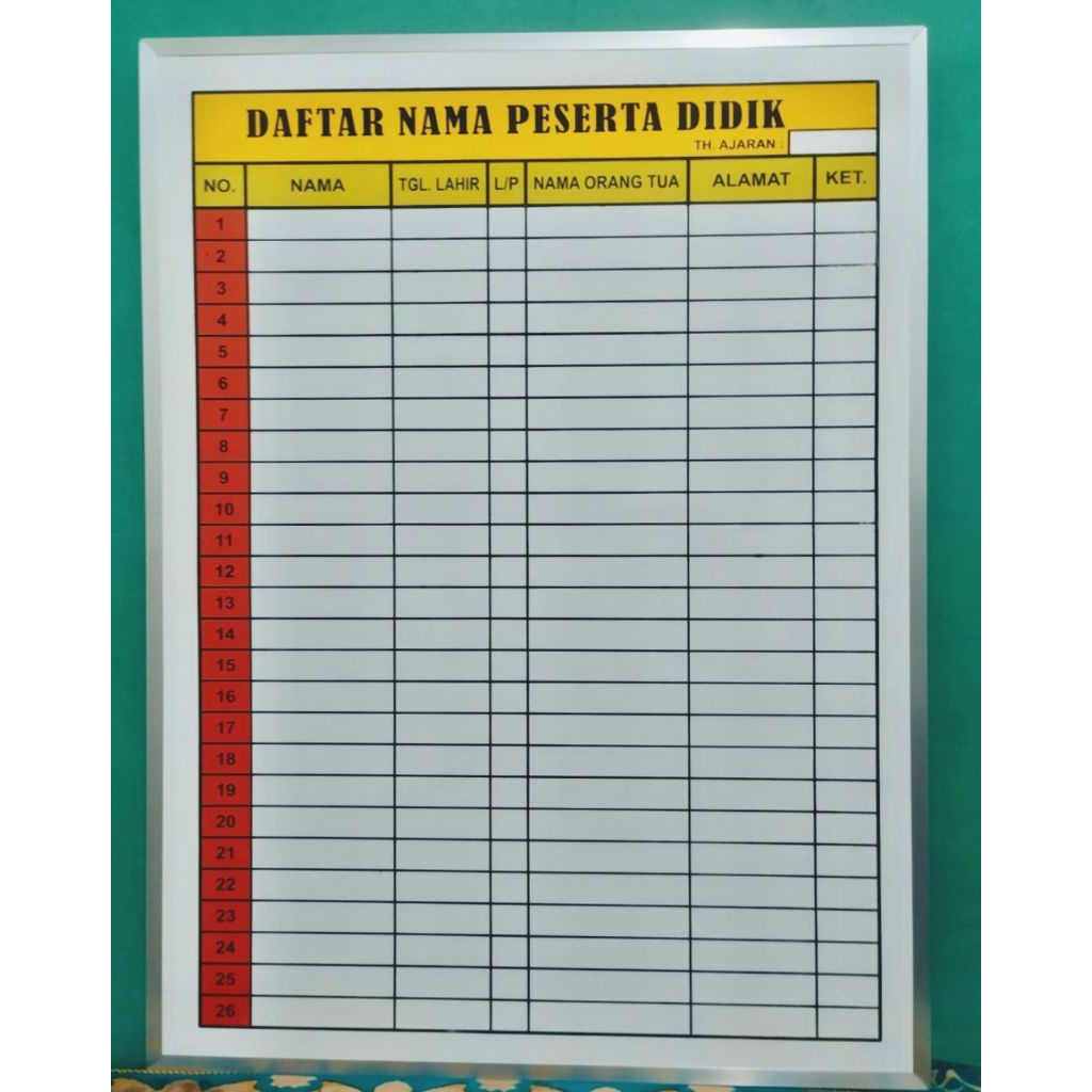 DAFTAR NAMA PESERTA DIDIK 60x80 - PAPAN DATA SEKOLAH TK RA PAUD - PAPAN AKREDITASI