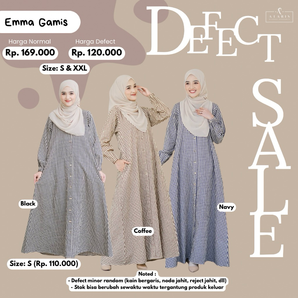 DEFECT EMMA DRESS / Gamis Katun / Gamis Katun Motif Kotak kotak / Gamis kancing / Dress katun motif 