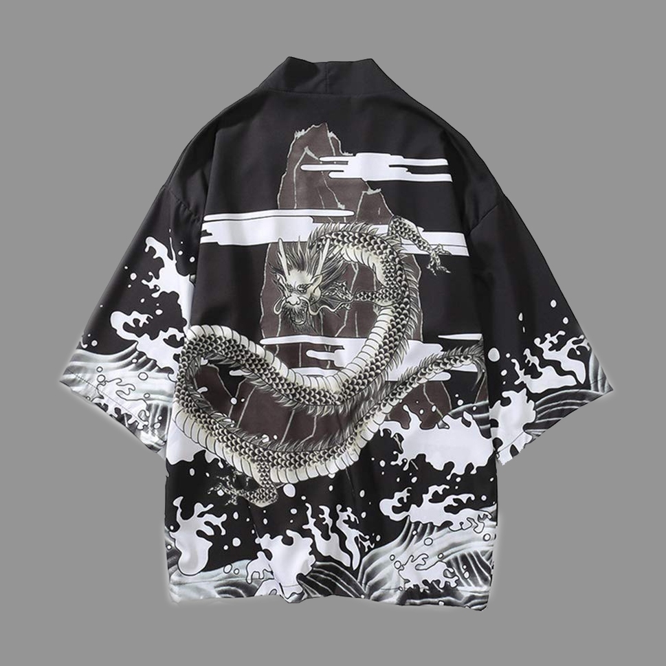 KIM-09 loose kimono jepang satin printing motif naga