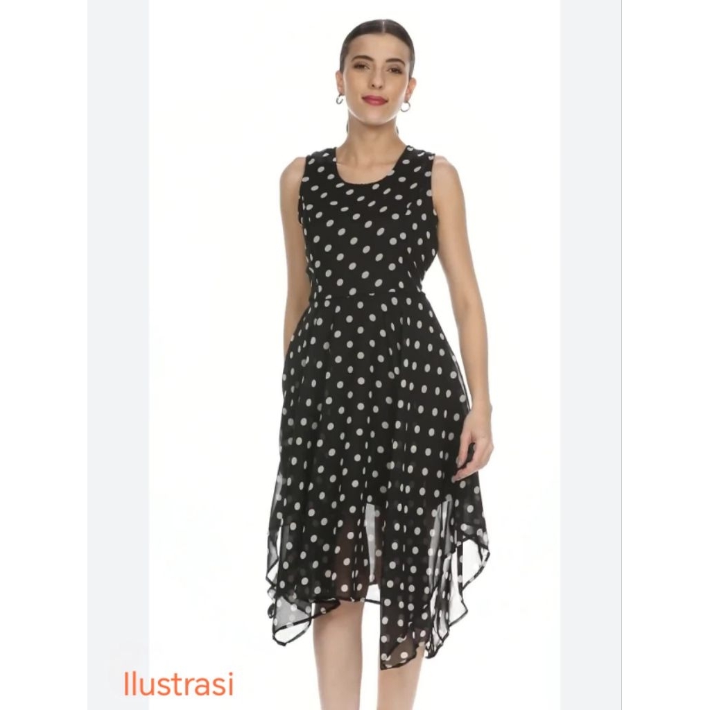 Dress Midi Kutung Polkadot Mix Tutu Tile Branded Premi