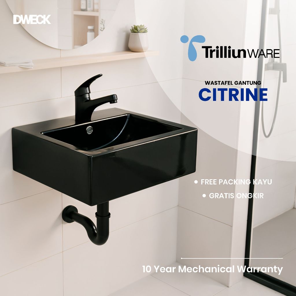 DWECK - Triliunware Wastafel Cuci Tangan Black Hitam Meja Citrine