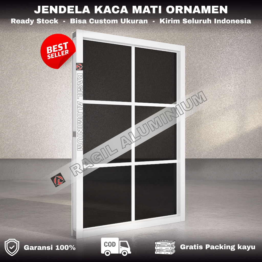 Tinggi 120 x Panjang 70 Cm (120x70) Jendela Aluminium Kaca Mati Ornamen Garansi 100%