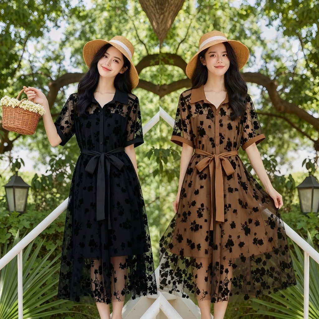 NANA Midi Dress Floral Korea Baru Gaun temperamen