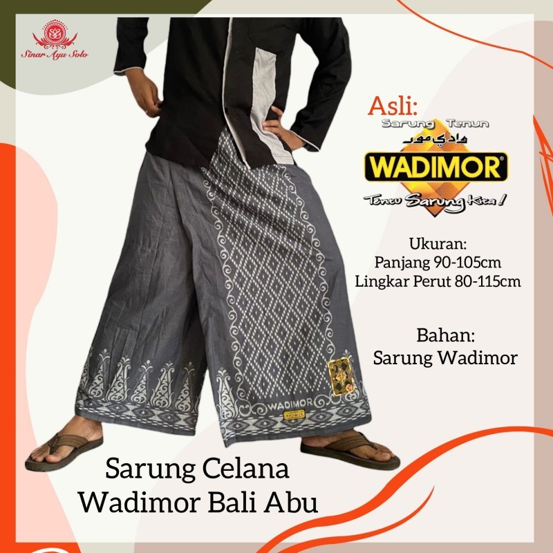 Sarung Celana Instan Dewasa Wadimor Abu-abu Polos Motif Bali 555 | Sarcel Pria All Size Nyaman Anti 