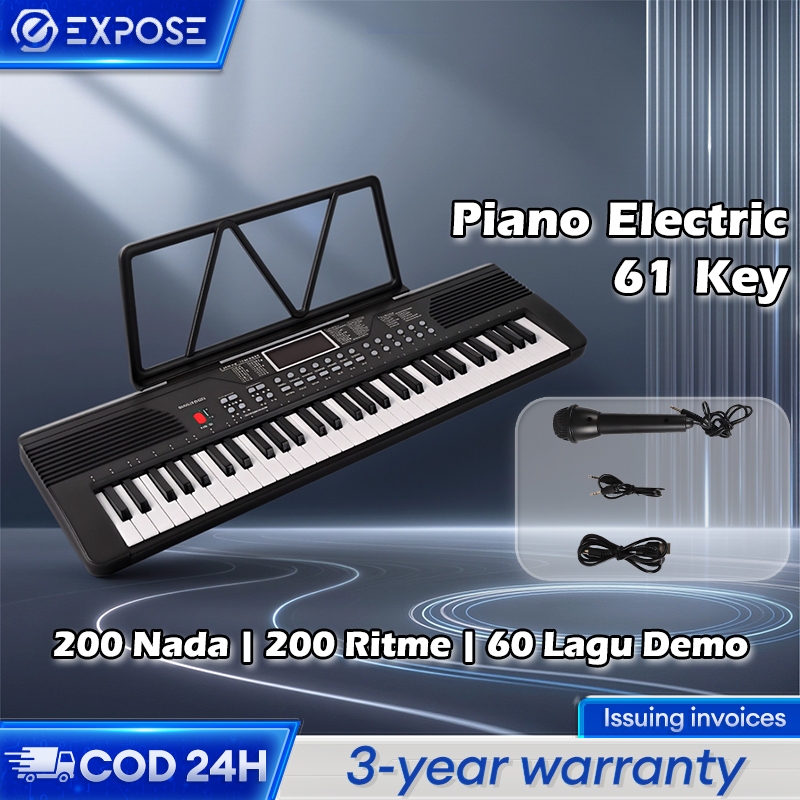 Keyboard Musik 61 Tuts Keyboard Piano 61 Key Portable Multifungsi dengan Mic Speaker untuk Pemula