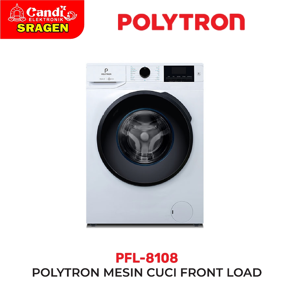 POLYTRON Mesin Cuci Front Loading 8 Kg Steam Inverter Low Watt - PFL-8108