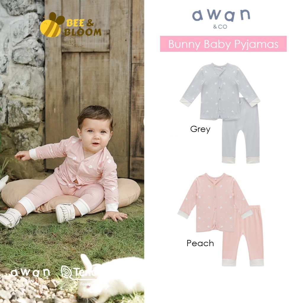 Awan & Co - Bunny Baby Pyjamas TENCEL | Baju Tidur Bayi Tencel | Baby Tencel Pajamas