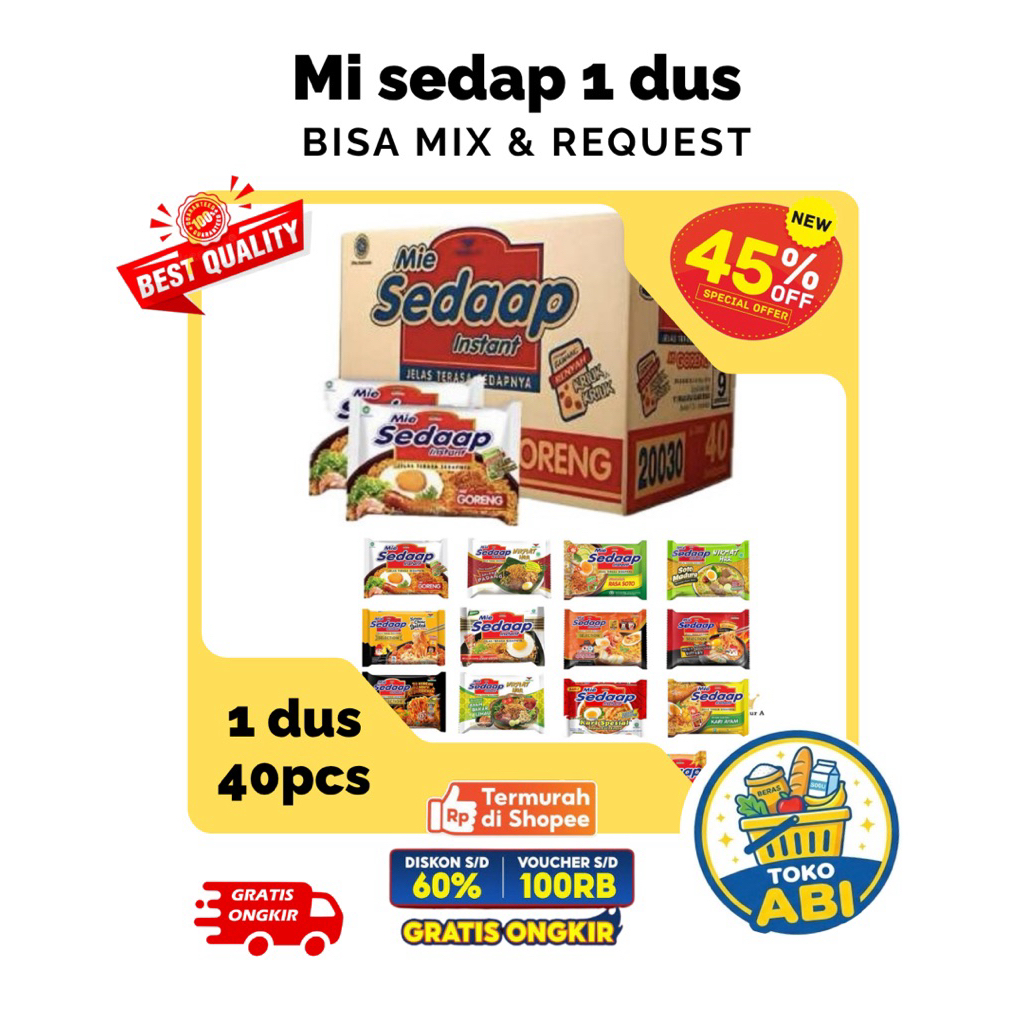 MIE SEDAP INSTAN 1 DUS GORENG DAN KUAH MIX / MI SEDAP 40 PCS MIX DAN REQUEST DI CHAT / MIE SEDAP GOR