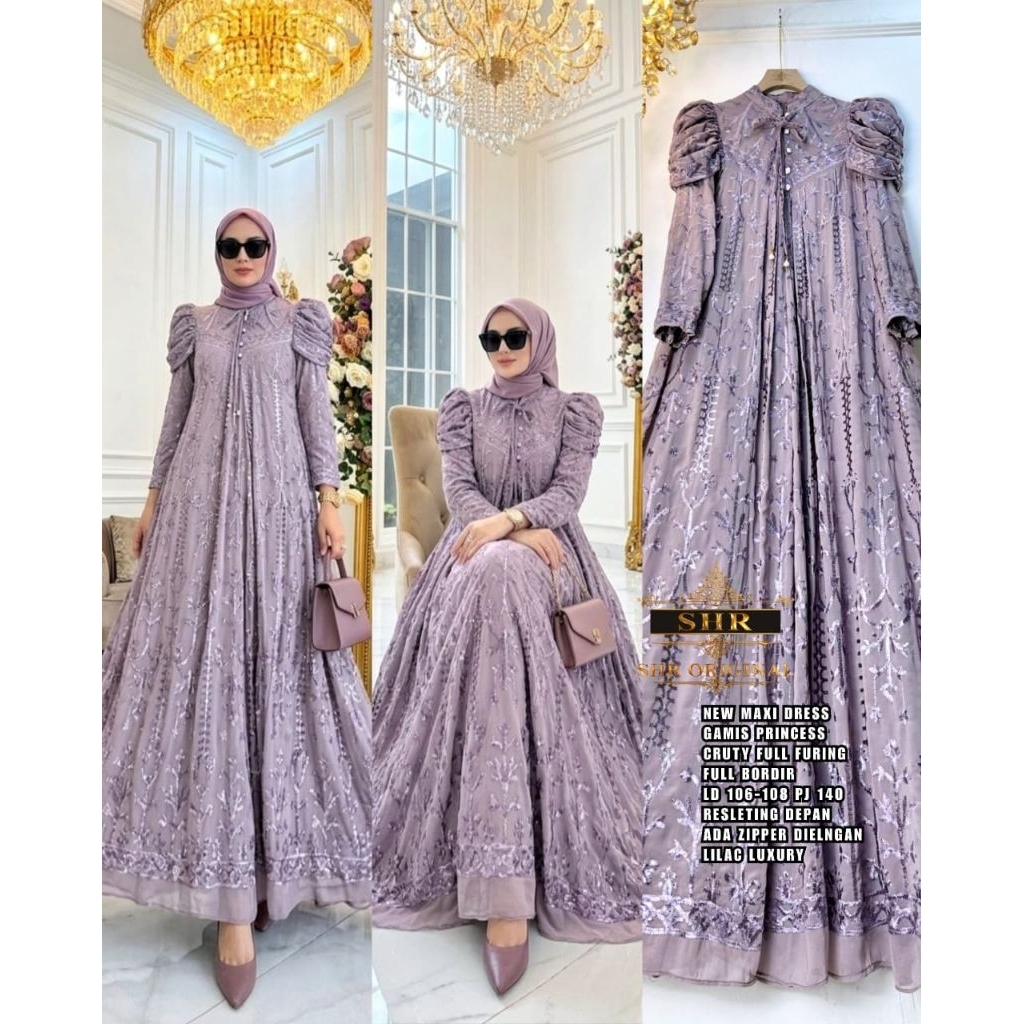 new gamis,midi dress lipit dada ceruty bordir ori SHR